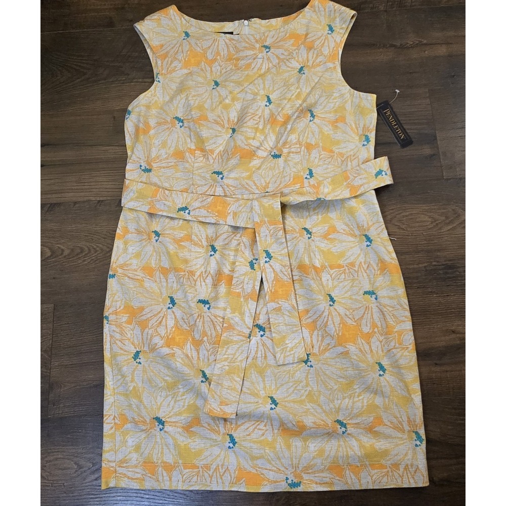 Pendleton Yellow Floral Belted Sheath Dress Cotton Sleeveless 14P NWT Spring